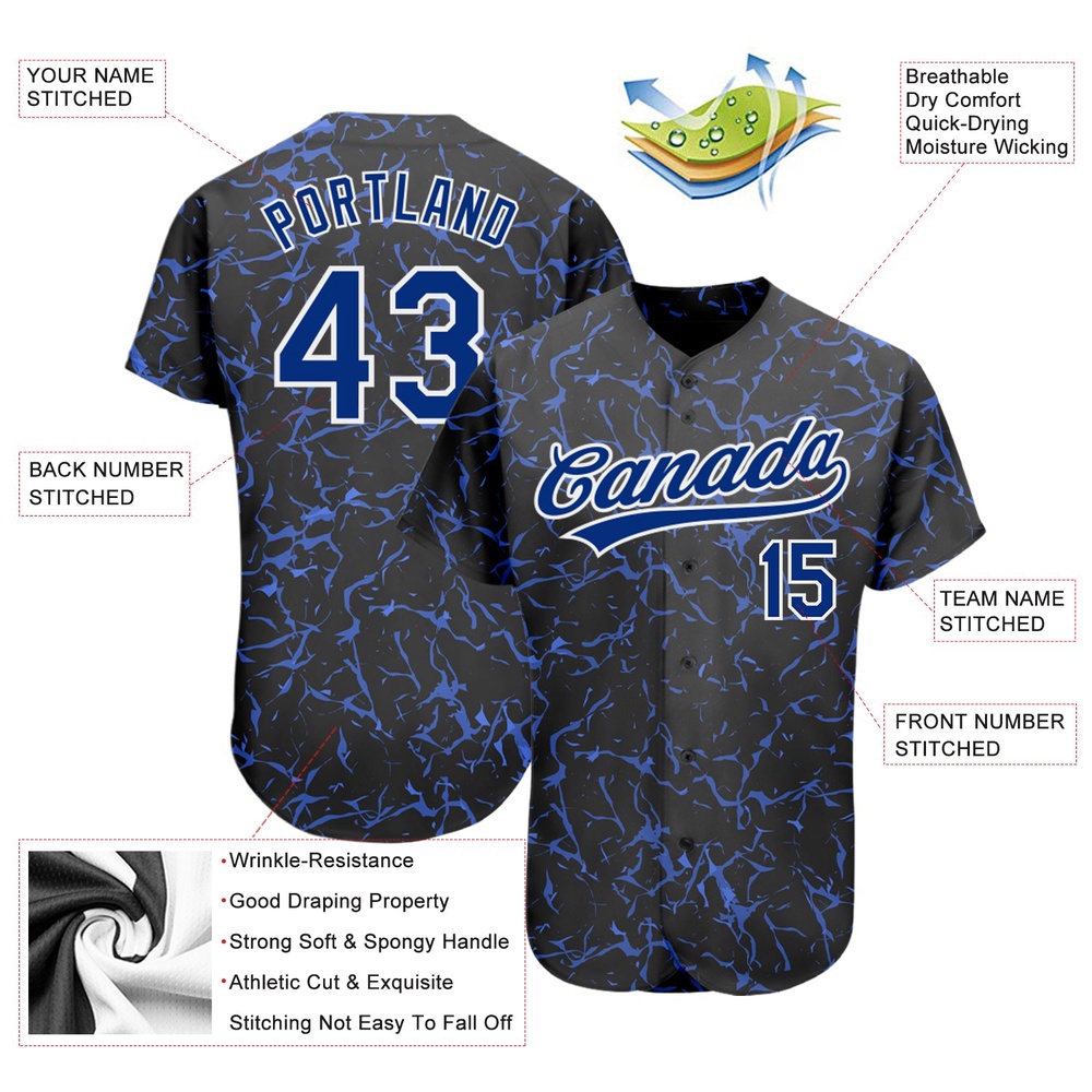 Black Royal-White 3D Pattern Design Authentic Baseball Jersey, Custom Baseball Jersey, Personalized Sport Jersey