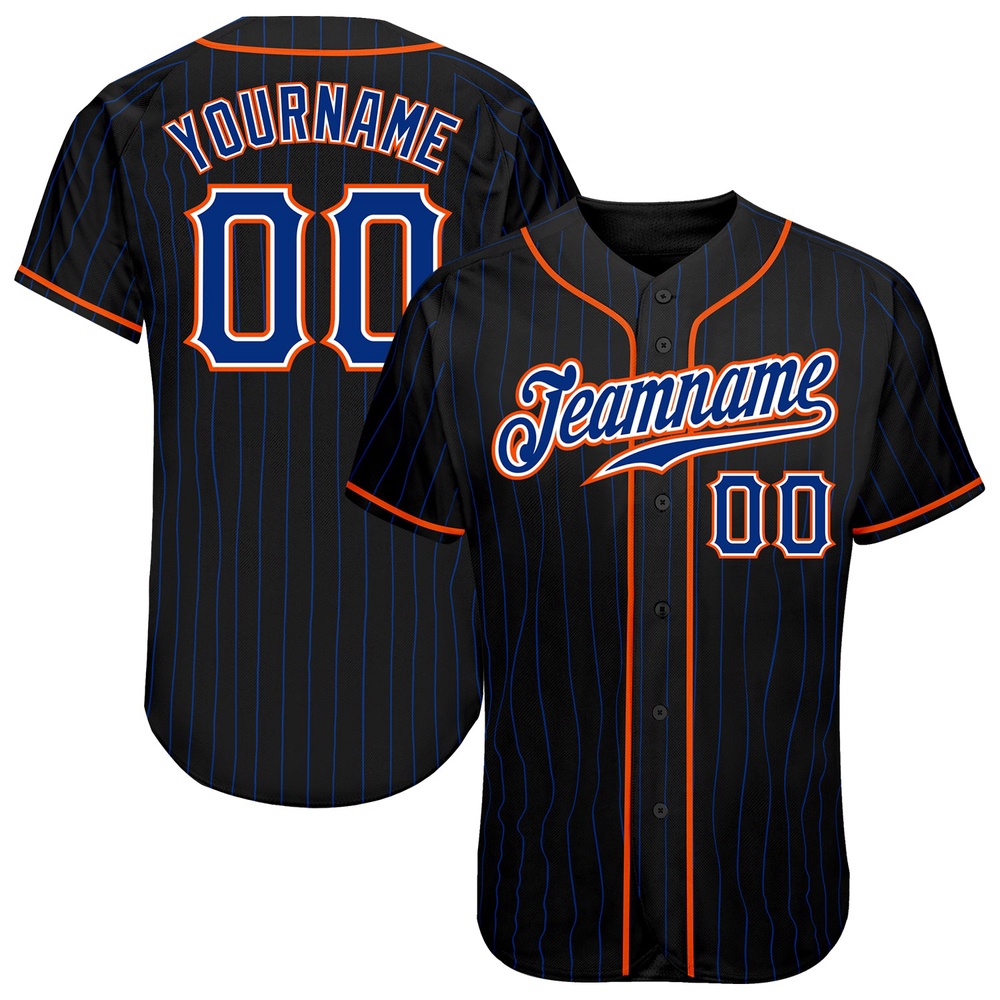 Black Royal Pinstripe Royal-Orange Authentic Baseball Jersey, Custom Baseball Jersey, Personalized Sport Jersey