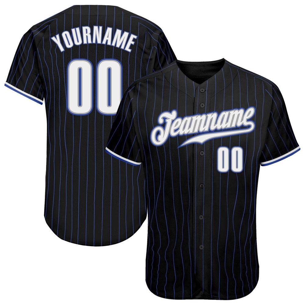 Black Royal Pinstripe White-Gray Authentic Baseball Jersey, Custom Baseball Jersey, Personalized Sport Jersey Black Royal Pinstripe White-Gray Authentic Baseball Jersey, Custom Baseball Jersey, Personalized Sport Jersey