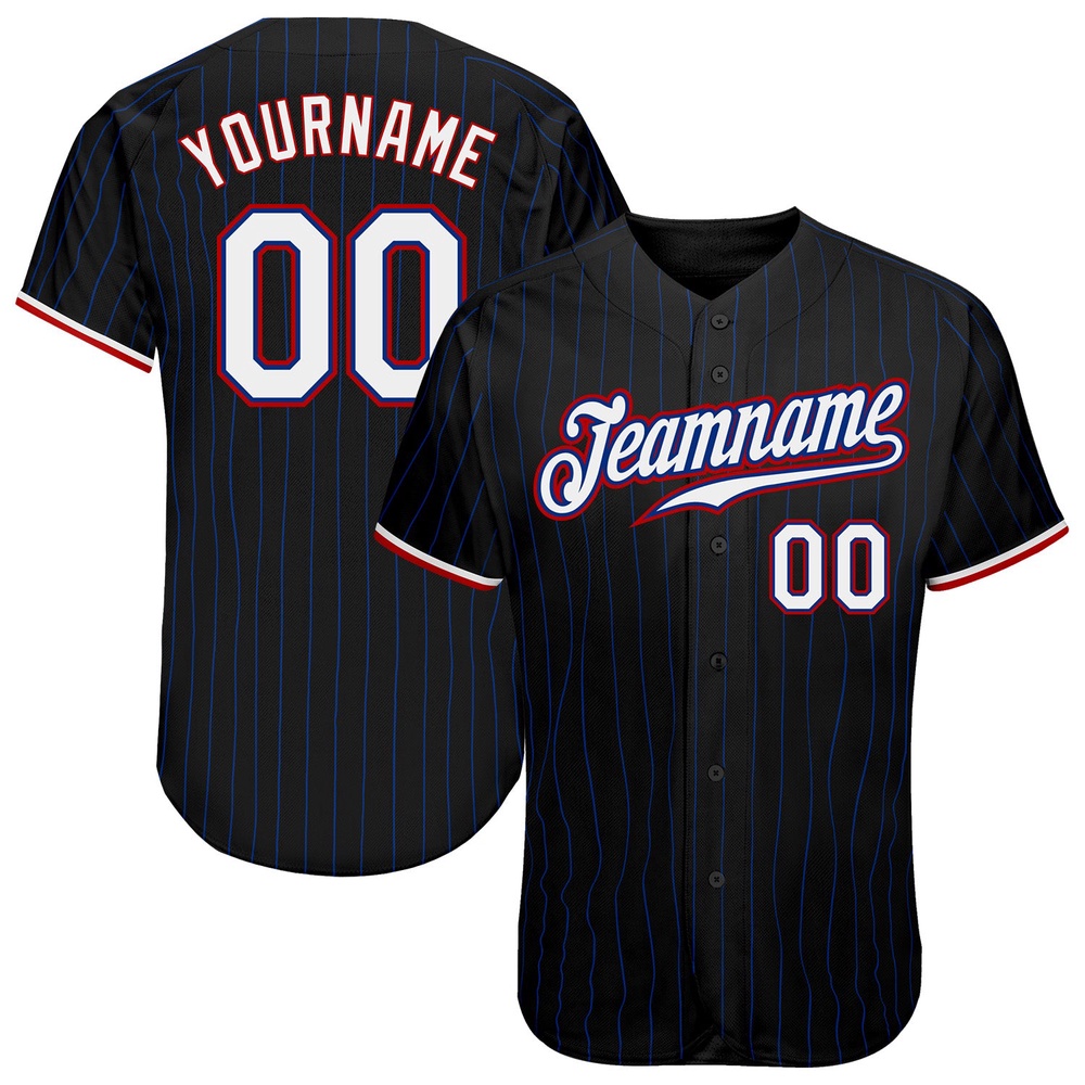 Black Royal Pinstripe White-Red Authentic Baseball Jersey, Custom Baseball Jersey, Personalized Sport Jersey Black Royal Pinstripe White-Red Authentic Baseball Jersey, Custom Baseball Jersey, Personalized Sport Jersey