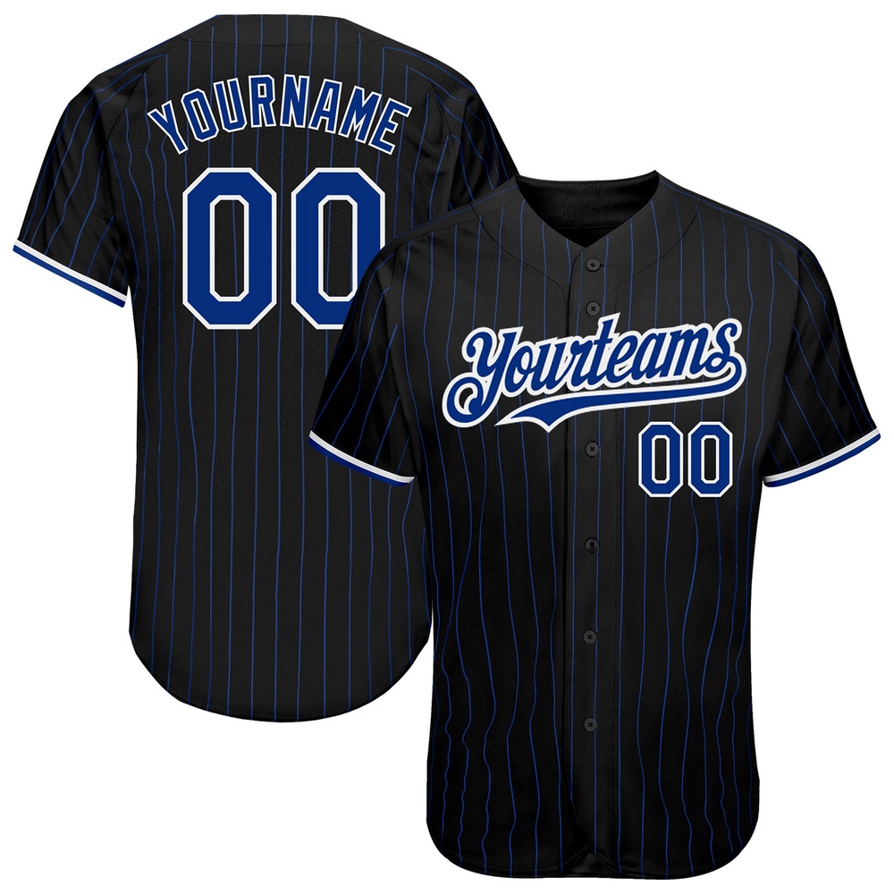 Black Royal Pinstripe White Authentic Baseball Jersey, Custom Baseball Jersey, Personalized Sport Jersey