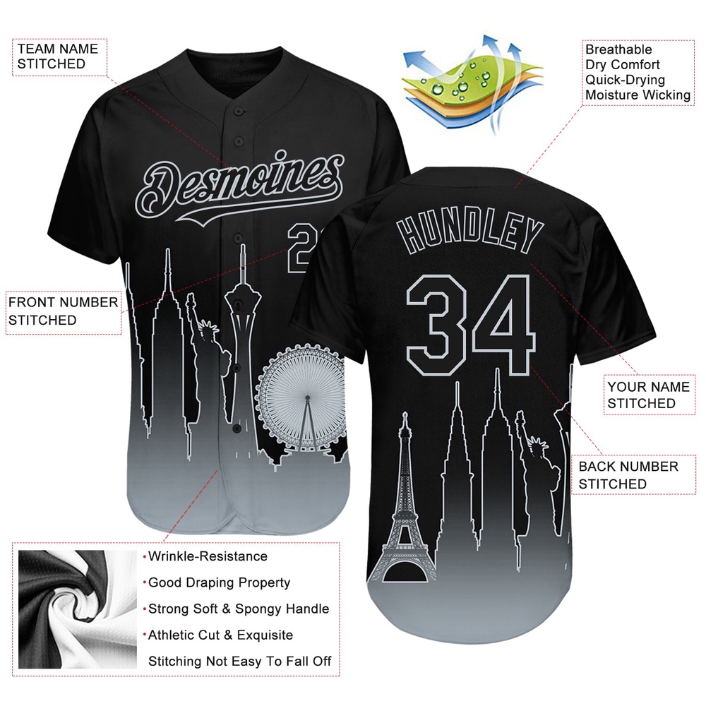 Black Silver 3D Las Vegas City Edition Fade Fashion Authentic Baseball Jersey, Custom Baseball Jersey, Personalized Sport Jersey