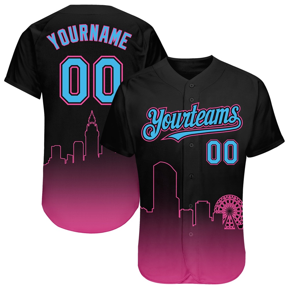 Black Sky Blue-Pink 3D Miami City Edition Fade Fashion Authentic Baseball Jersey, Custom Baseball Jersey, Personalized Sport Jersey