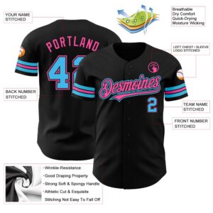 Black Sky Blue-Pink Authentic Baseball Jersey, Custom&hellip;