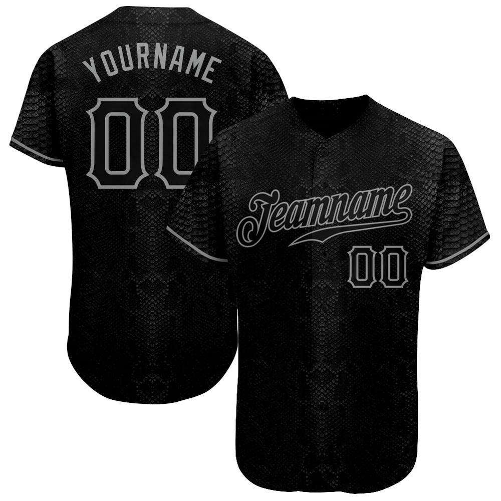 Black Snakeskin Black-Gray 3D Pattern Design Authentic Baseball Jersey, Custom Baseball Jersey, Personalized Sport Jersey
