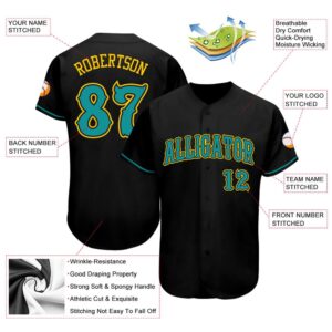 Black Teal-Gold Authentic Baseball Jersey, Custom Baseball&hellip;