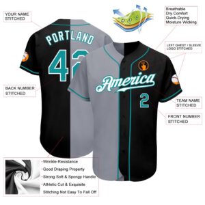 Black Teal-Gray Authentic Split Fashion Baseball Jersey,&hellip;