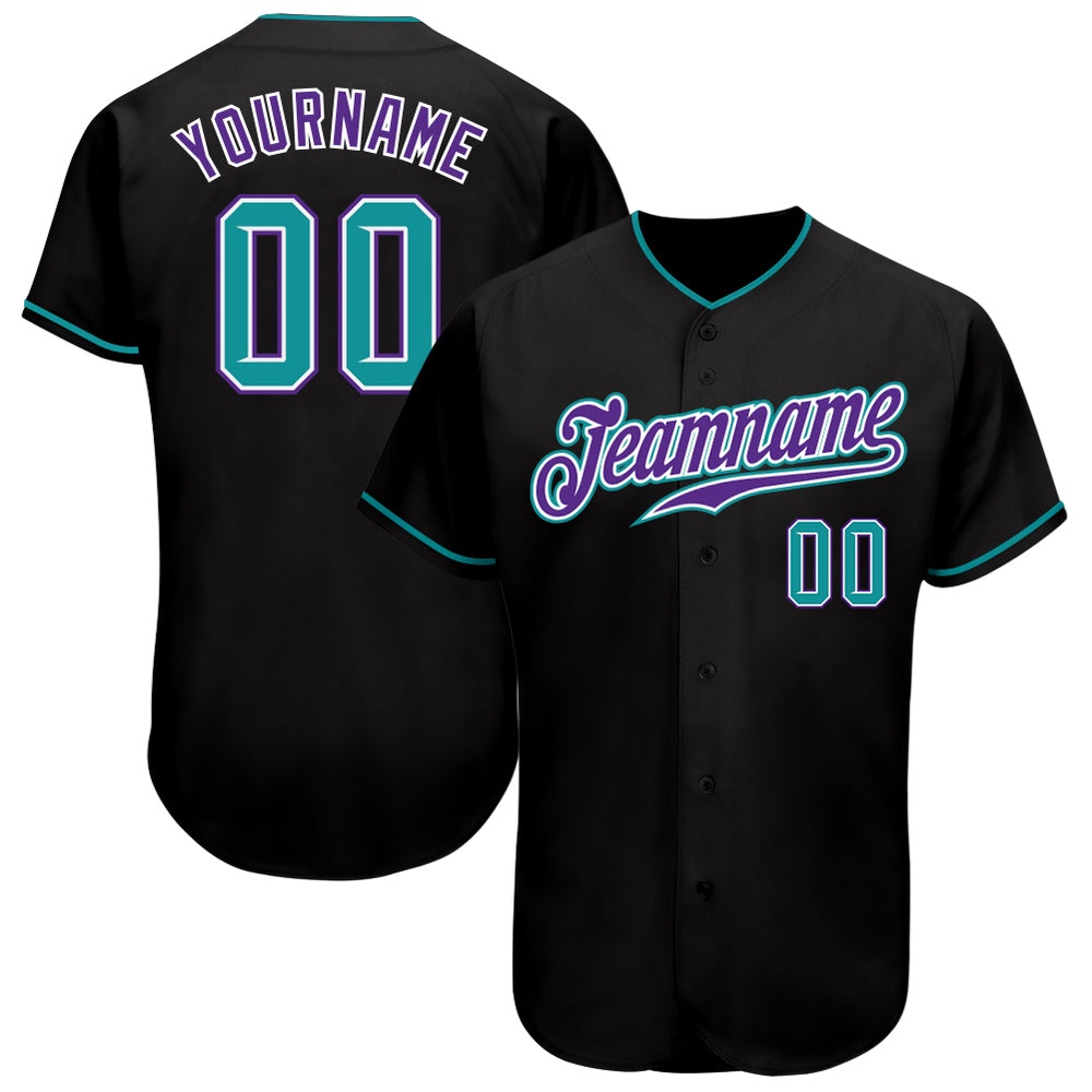 Black Teal-Purple Authentic Baseball Jersey, Custom Baseball Jersey, Personalized Sport Jersey