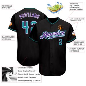 Black Teal-Purple Authentic Baseball Jersey, Custom Baseball&hellip;