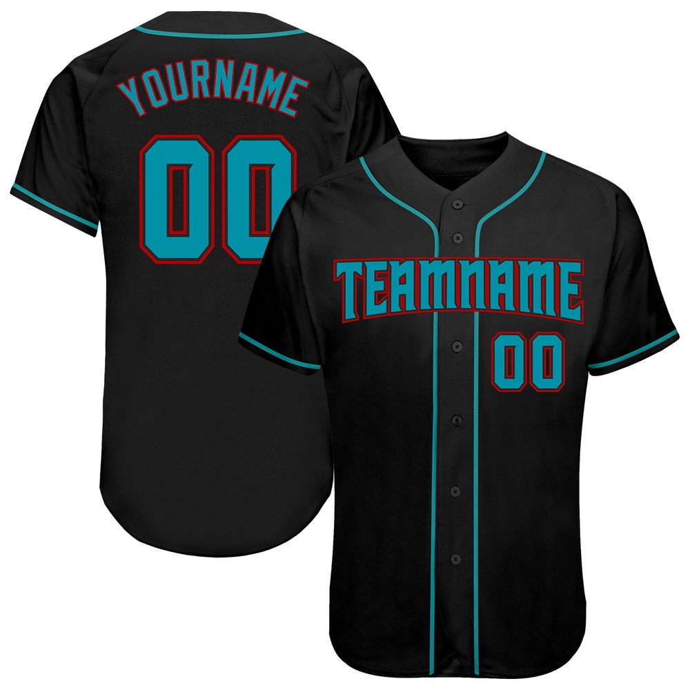 Black Teal-Red Authentic Baseball Jersey, Custom Baseball Jersey, Personalized Sport Jersey
