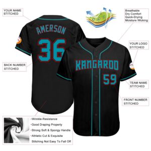 Black Teal-Red Authentic Baseball Jersey, Custom Baseball&hellip;