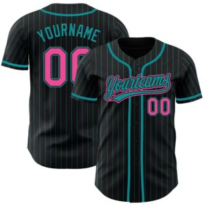 Black Teal Pinstripe Pink Authentic Baseball Jersey,&hellip;