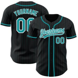 Black Teal Pinstripe Teal-White Authentic Baseball Jersey,&hellip;