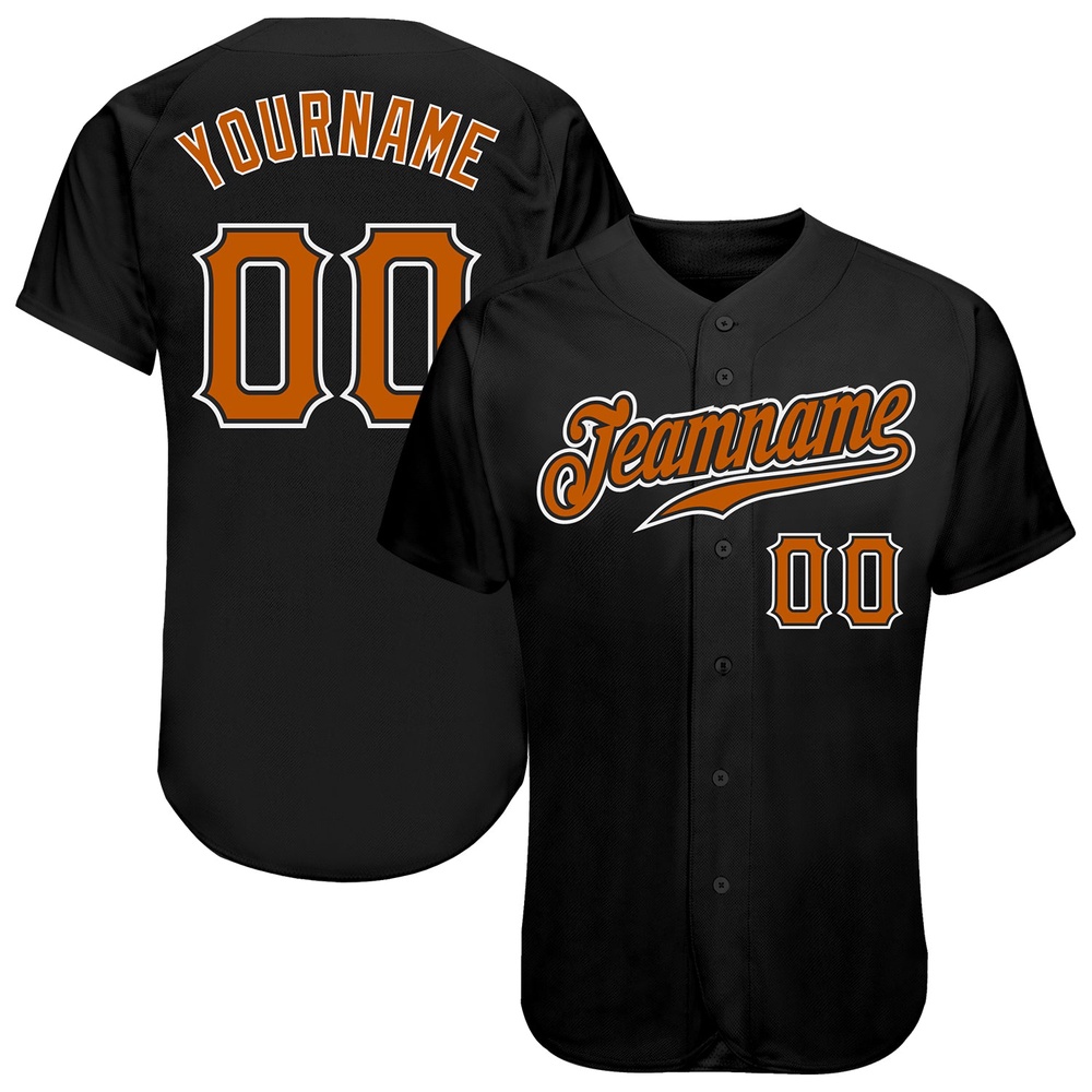 Black Texas Orange-White Authentic Baseball Jersey, Custom Baseball Jersey, Personalized Sport Jersey