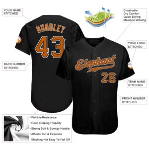 Black Texas Orange-White Authentic Baseball Jersey, Custom&hellip;