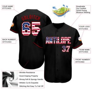 Black USA Flag-Red Authentic Baseball Jersey, Custom&hellip;