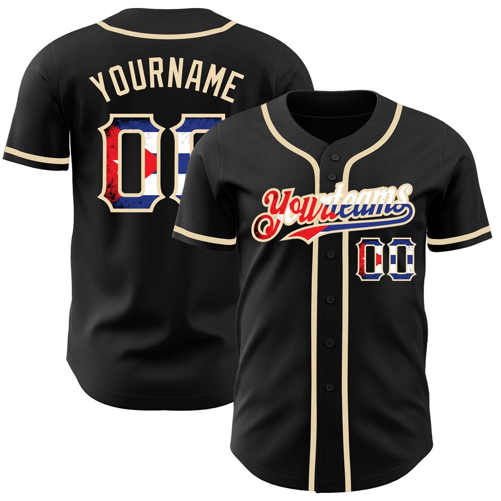 Black Vintage Cuban Flag-City Cream Authentic Baseball Jersey, Custom Baseball Jersey, Personalized Sport Jersey