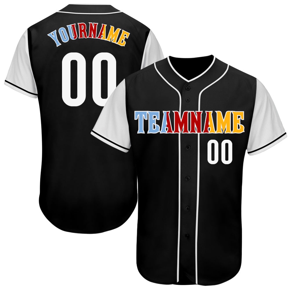 Black White-Gold Authentic Two Tone Baseball Jersey, Custom Baseball Jersey, Personalized Sport Jersey