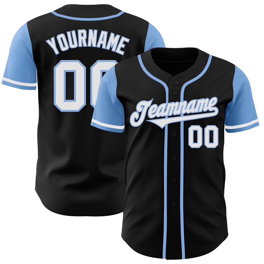 Black White-Light Blue Authentic Two Tone Baseball Jersey, Custom Baseball Jersey, Personalized Sport Jersey