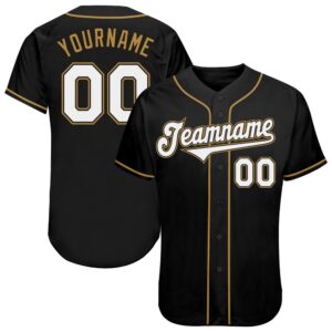 Black White-Old Gold Authentic Baseball Jersey, Custom&hellip;