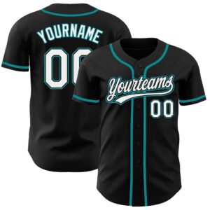 Black White-Teal Authentic Baseball Jersey, Custom Baseball&hellip;