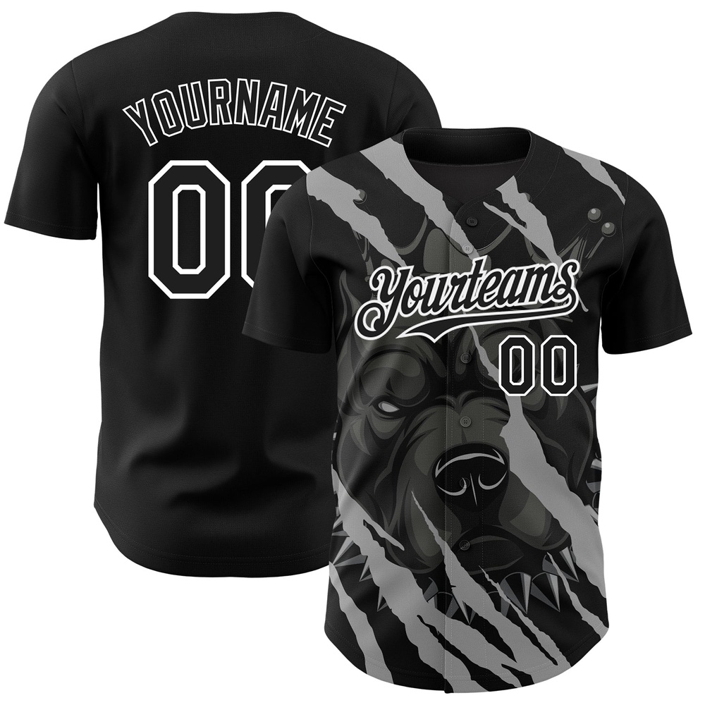 Black White 3D Pattern Design Animal Pitbull Dog Authentic Baseball Jersey, Custom Baseball Jersey, Personalized Sport Jersey