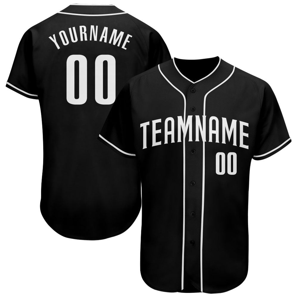 Black White Authentic Baseball Jersey, Custom Baseball Jersey, Personalized Sport Jersey