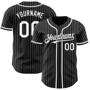 Black White Pinstripe Authentic Baseball Jersey, Custom&hellip;