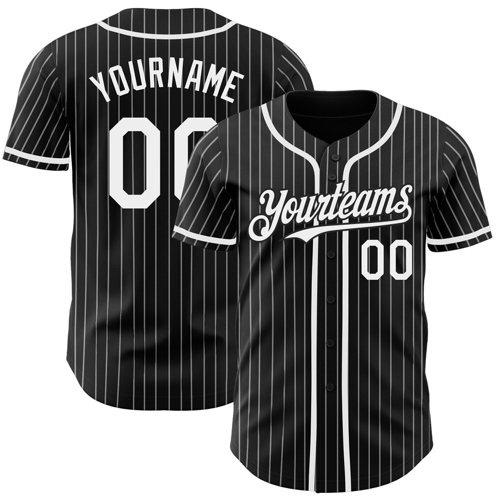 Black White Pinstripe Authentic Baseball Jersey, Custom Baseball Jersey, Personalized Sport Jersey