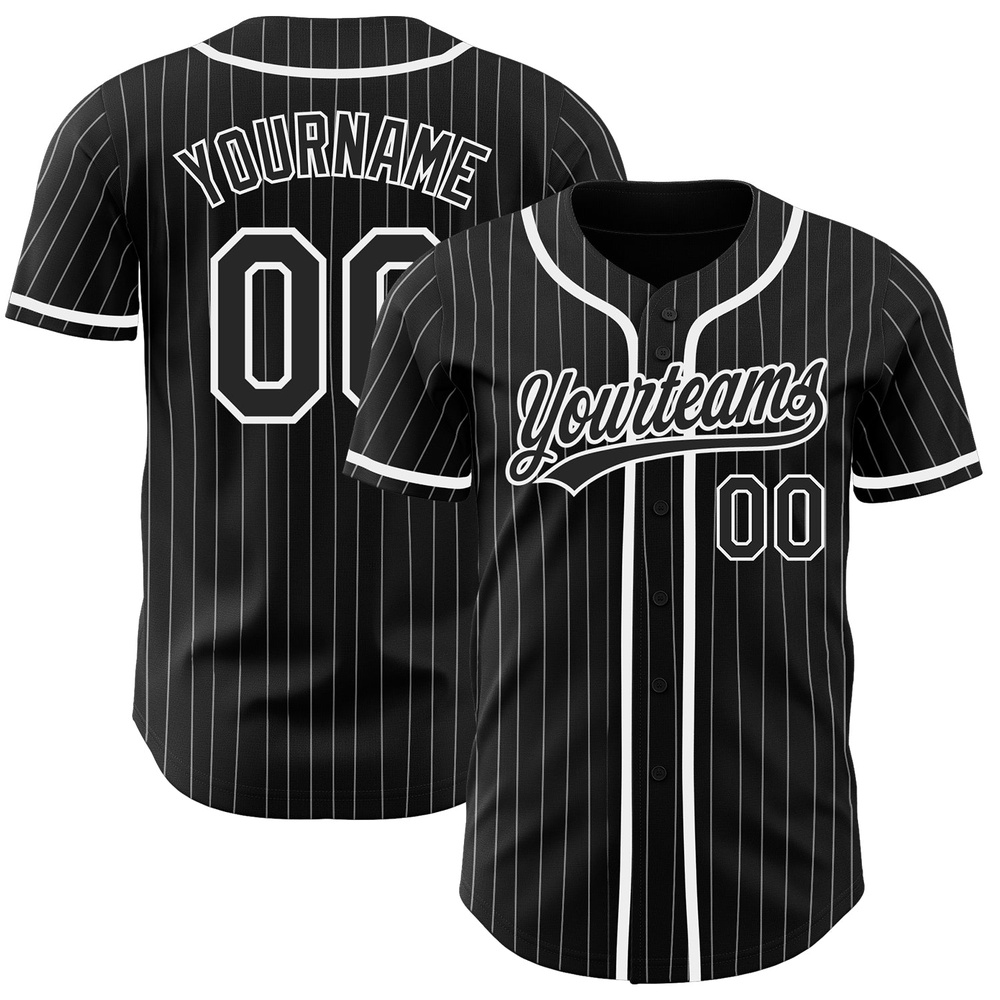 Black White Pinstripe Black Authentic Baseball Jersey, Custom Baseball Jersey, Personalized Sport Jersey