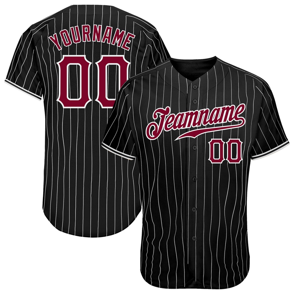 Black White Pinstripe Maroon-White Authentic Baseball Jersey, Custom Baseball Jersey, Personalized Sport Jersey