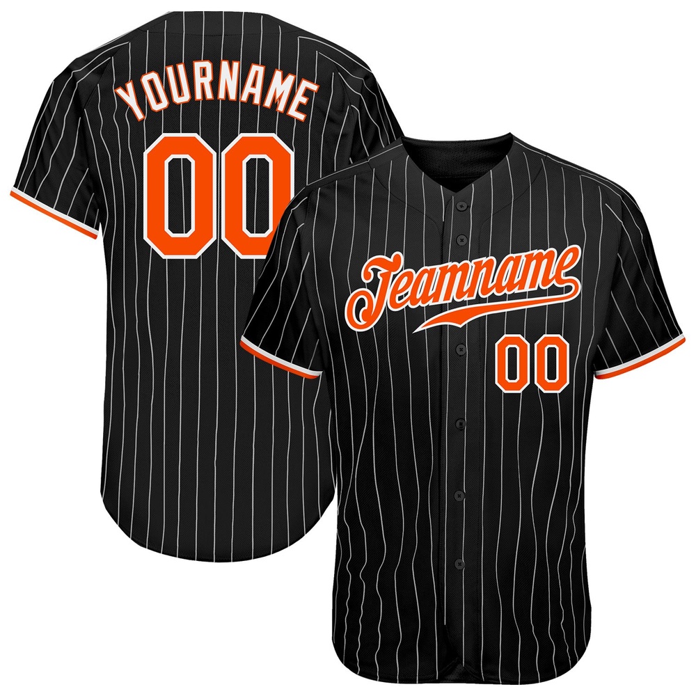 Black White Pinstripe Orange-White Authentic Baseball Jersey, Custom Baseball Jersey, Personalized Sport Jersey