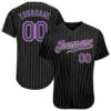 Black White Pinstripe Purple Authentic Baseball Jersey, Custom Baseball Jersey, Personalized Sport Jersey
