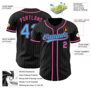 Black White Pinstripe Sky Blue-Pink Authentic Baseball&hellip;