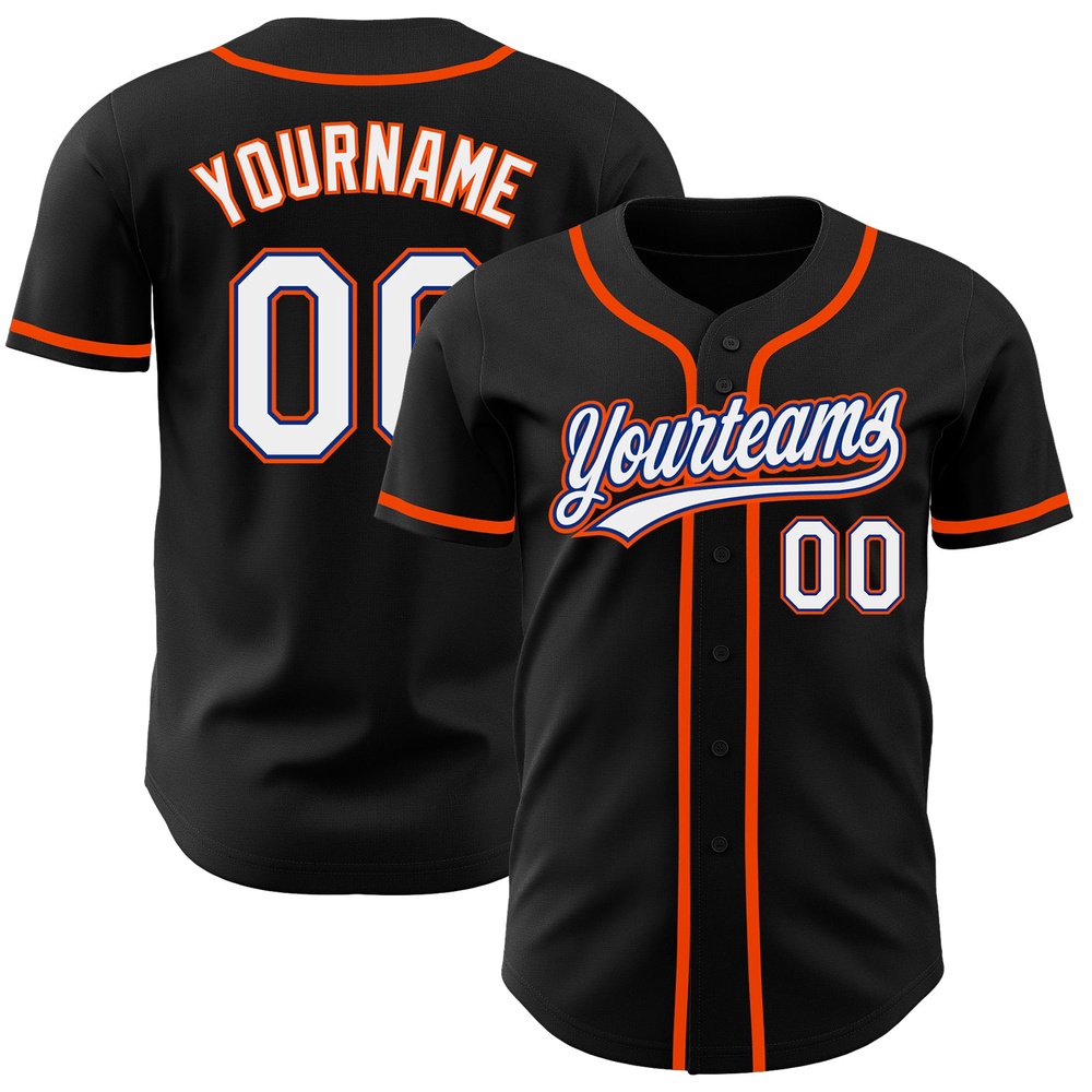 Black White Royal-Orange Authentic Baseball Jersey, Custom Baseball Jersey, Personalized Sport Jersey
