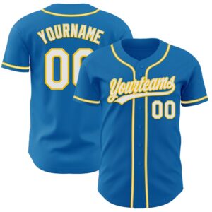 Blue White-Yellow Authentic Baseball Jersey, Custom Baseball&hellip;