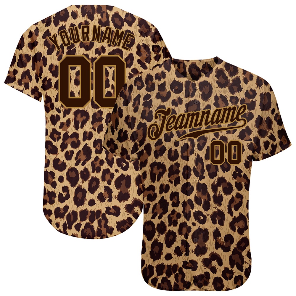 Brown Brown-Old Gold 3D Pattern Design Leopard Authentic Baseball Jersey, Custom Baseball Jersey, Personalized Sport Jersey Brown Brown-Old Gold 3D Pattern Design Leopard Authentic Baseball Jersey, Custom Baseball Jersey, Personalized Sport Jersey