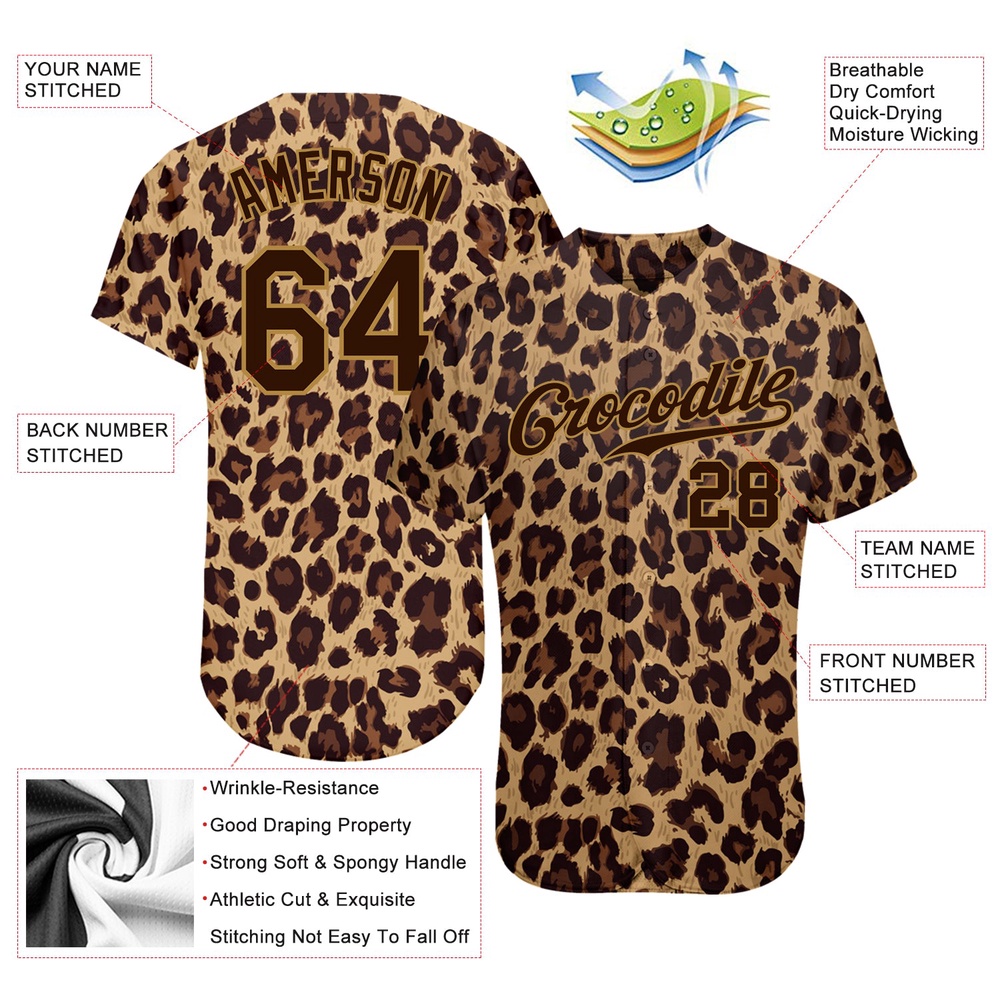 Brown Brown-Old Gold 3D Pattern Design Leopard Authentic Baseball Jersey, Custom Baseball Jersey, Personalized Sport Jersey Brown Brown-Old Gold 3D Pattern Design Leopard Authentic Baseball Jersey, Custom Baseball Jersey, Personalized Sport Jersey