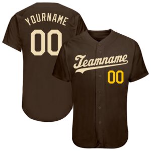 Brown Cream-Gold Authentic Baseball Jersey, Custom Baseball&hellip;