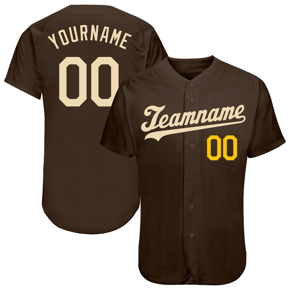 Brown Cream-Gold Authentic Baseball Jersey, Custom Baseball Jersey, Personalized Sport Jersey Brown Cream-Gold Authentic Baseball Jersey, Custom Baseball Jersey, Personalized Sport Jersey