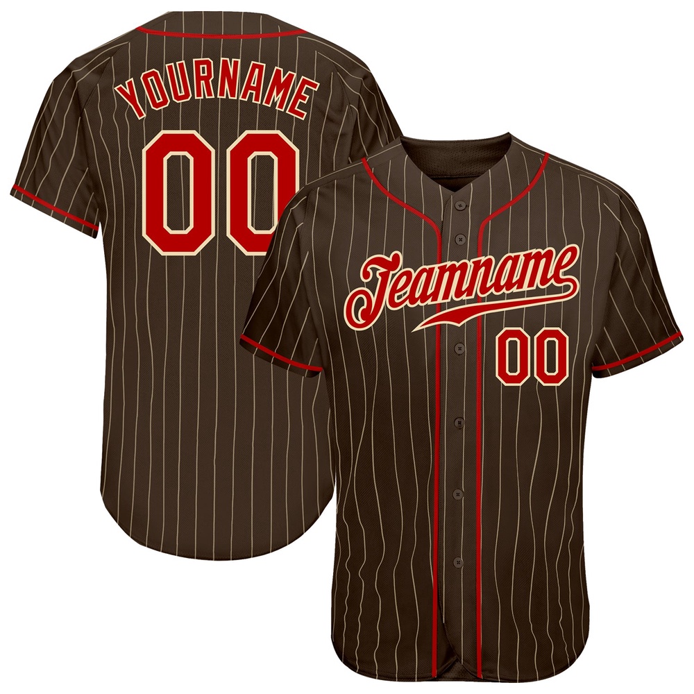 Brown Cream Pinstripe Red-Cream Authentic Baseball Jersey, Custom Baseball Jersey, Personalized Sport Jersey Brown Cream Pinstripe Red-Cream Authentic Baseball Jersey, Custom Baseball Jersey, Personalized Sport Jersey