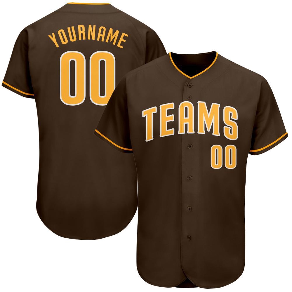 Brown Gold-White Authentic Baseball Jersey, Custom Baseball Jersey, Personalized Sport Jersey Brown Gold-White Authentic Baseball Jersey, Custom Baseball Jersey, Personalized Sport Jersey