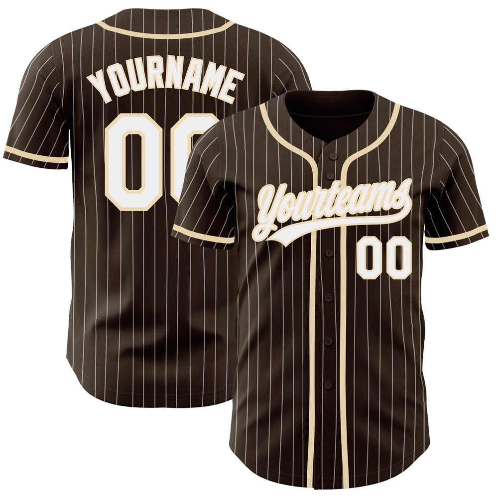 Brown White Pinstripe City Cream Authentic Baseball Jersey, Custom Baseball Jersey, Personalized Sport Jersey Brown White Pinstripe City Cream Authentic Baseball Jersey, Custom Baseball Jersey, Personalized Sport Jersey