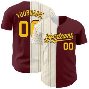 Burgundy Black-Gold Pinstripe Authentic Split Fashion Baseball&hellip;
