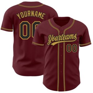 Burgundy Black-Old Gold Authentic Baseball Jersey, Custom&hellip;