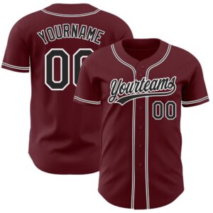 Burgundy Black-White Authentic Baseball Jersey, Custom Baseball&hellip;