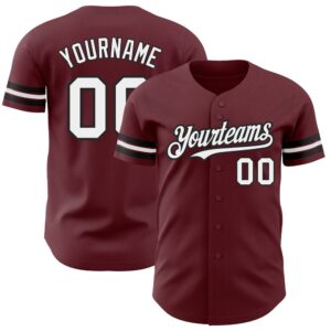 Burgundy White-Black Authentic Baseball Jersey, Custom Baseball&hellip;