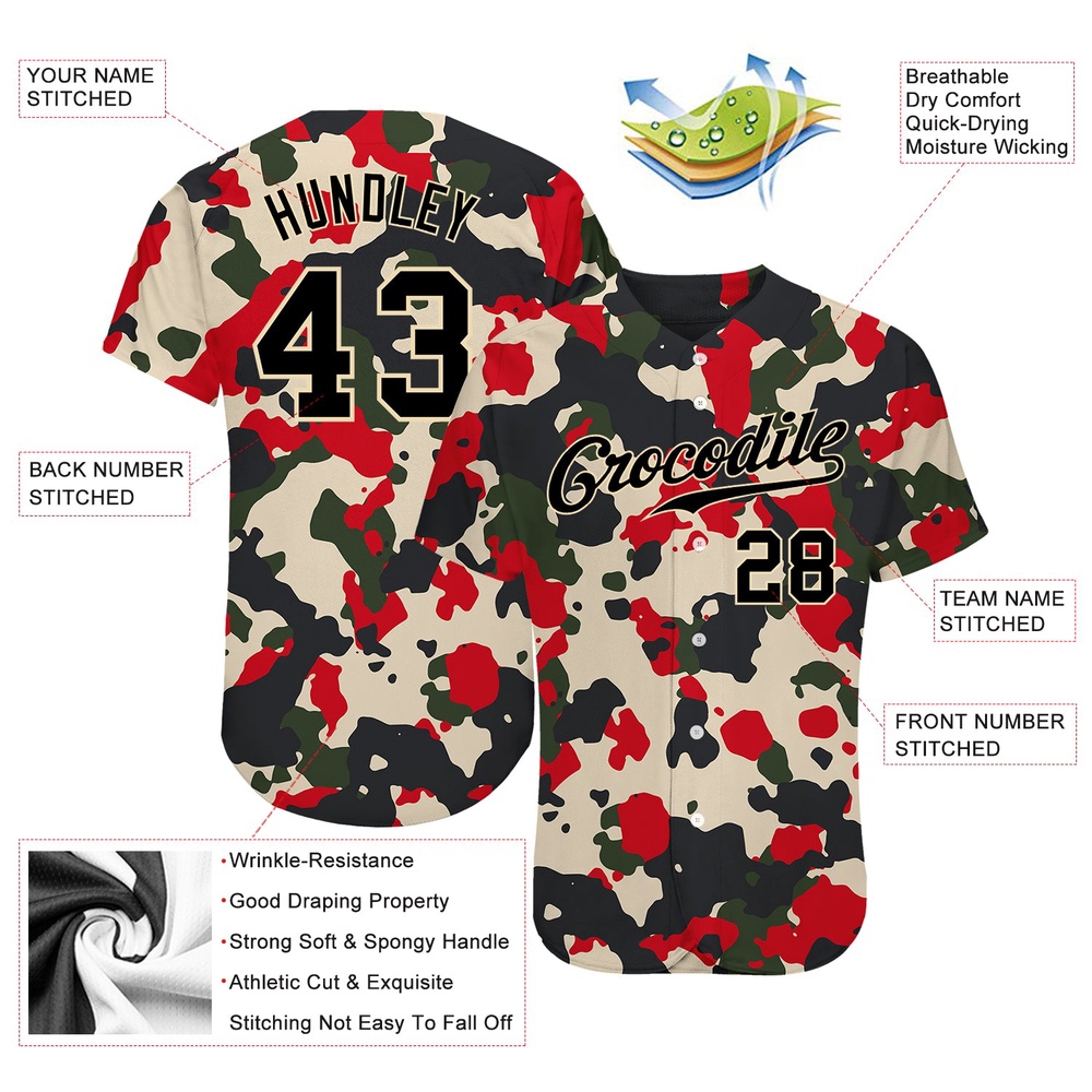 Camo Black-Cream 3D Authentic Salute To Service Baseball Jersey, Custom Baseball Jersey, Personalized Sport Jersey