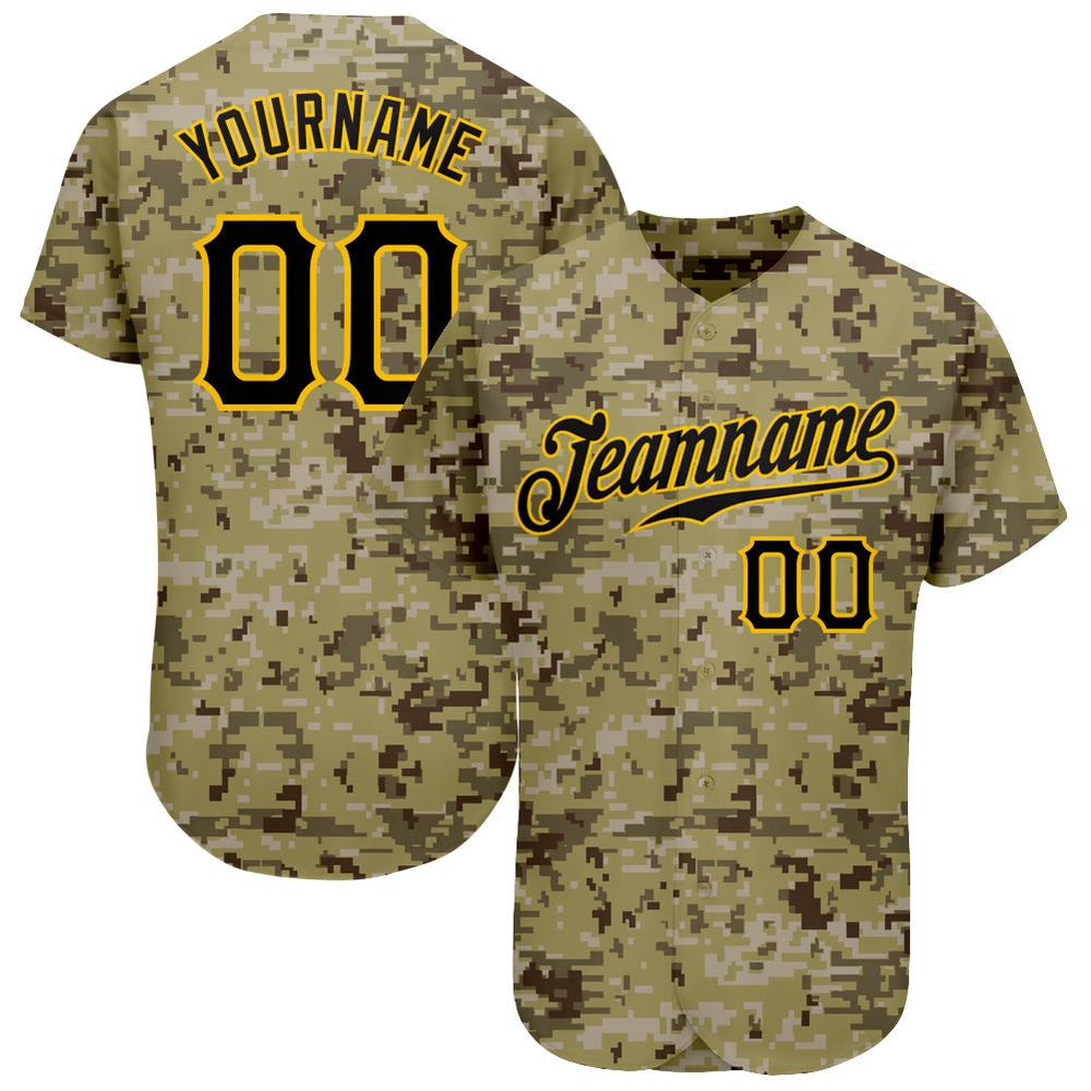 Camo Black-Gold Authentic Salute To Service Baseball Jersey, Custom Baseball Jersey, Personalized Sport Jersey
