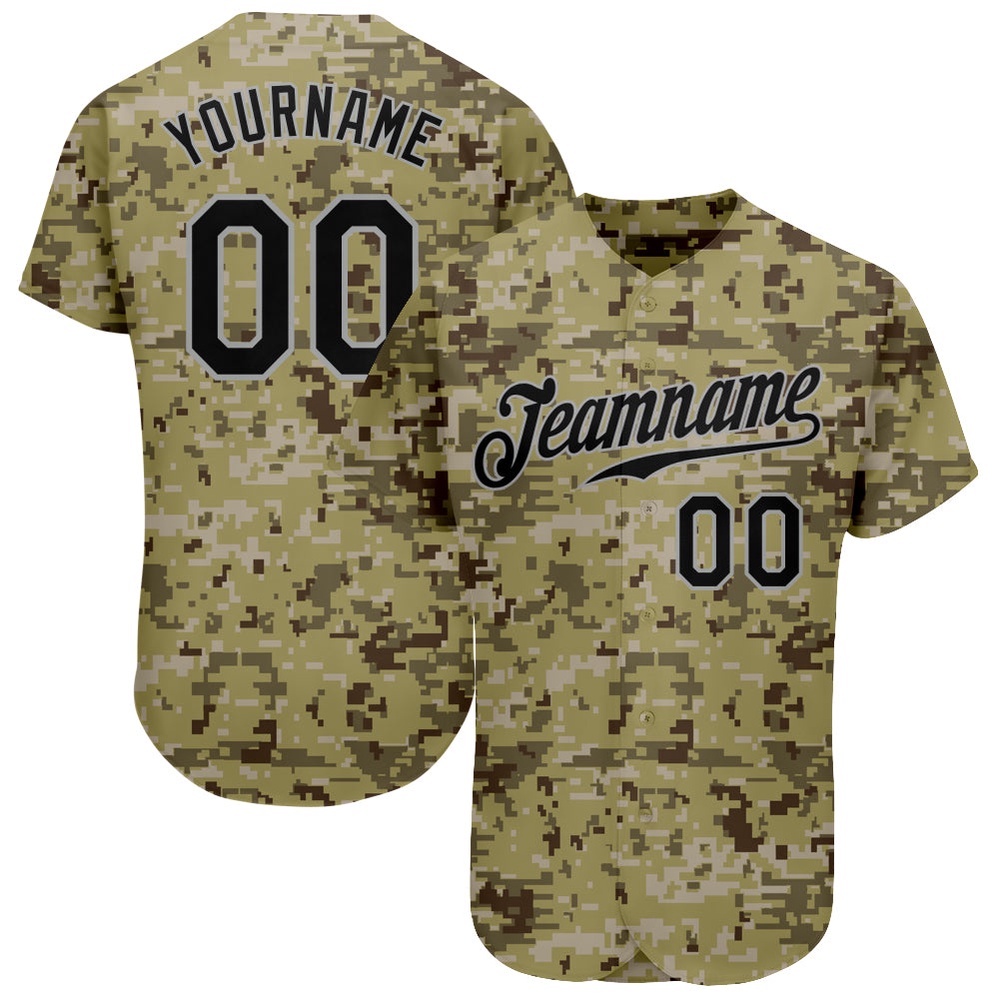 Camo Black-Gray Authentic Salute To Service Baseball Jersey, Custom Baseball Jersey, Personalized Sport Jersey